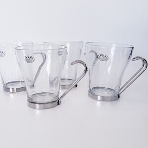 New! Set of 4 or 8 Glass & Metal Handle Coffee Tea Espresso Cups